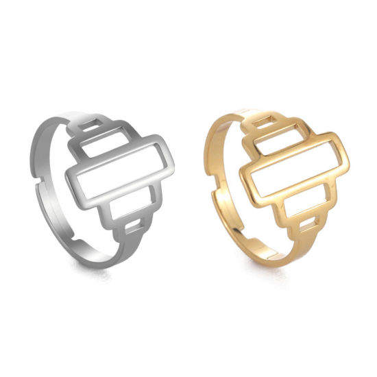 Imagen de 304 Acero Inoxidable Estilo Ins Abierto Ajustable Anillos Multicolor Rectángulo Hueco 17.3mm (US size 7), 1 Unidad