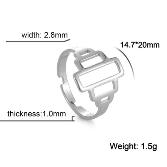 Imagen de 304 Acero Inoxidable Estilo Ins Abierto Ajustable Anillos Multicolor Rectángulo Hueco 17.3mm (US size 7), 1 Unidad
