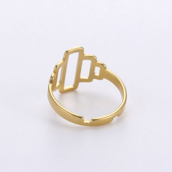 Imagen de 304 Acero Inoxidable Estilo Ins Abierto Ajustable Anillos Multicolor Rectángulo Hueco 17.3mm (US size 7), 1 Unidad