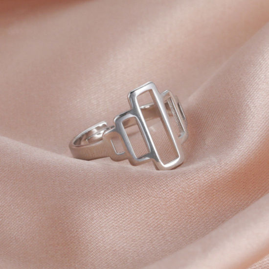 Imagen de 304 Acero Inoxidable Estilo Ins Abierto Ajustable Anillos Multicolor Rectángulo Hueco 17.3mm (US size 7), 1 Unidad