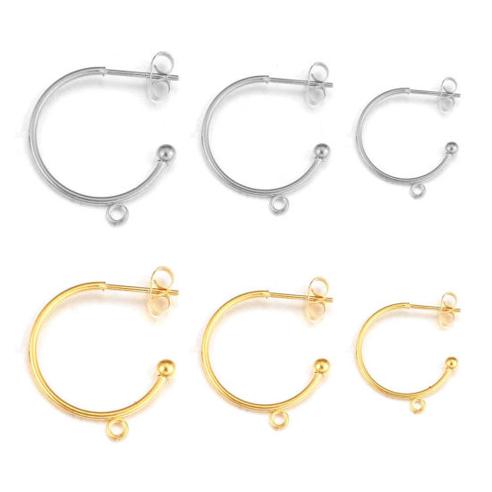 Picture of 304 Stainless Steel Earring Accessories C Shape Multicolor With Open Loop