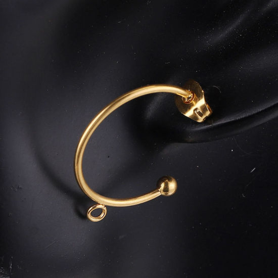 Picture of 304 Stainless Steel Earring Accessories C Shape Multicolor With Open Loop