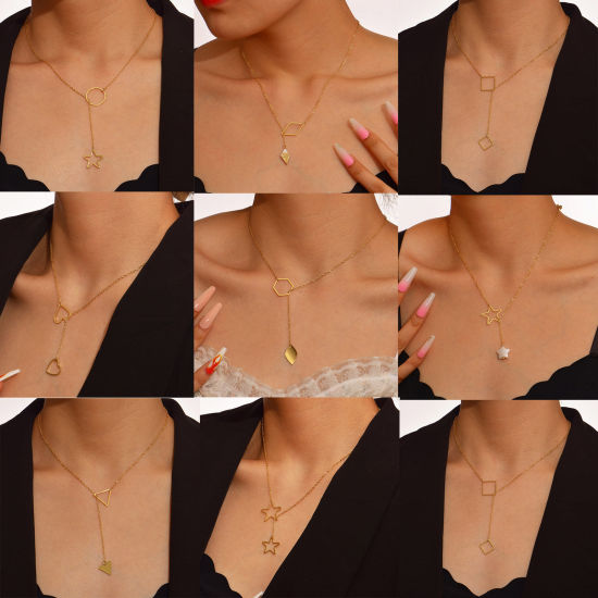 Picture of Stylish Y Shaped Lariat Necklace Gold Plated Geometric Heart 43cm(16 7/8") long