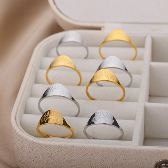 Immagine di 304 Acciaio Inossidabile Stile Ins Non Regolabile Anello Sole & Luna 1 Pz
