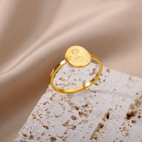 Immagine di 304 Acciaio Inossidabile Stile Ins Non Regolabile Anello Sole & Luna 1 Pz