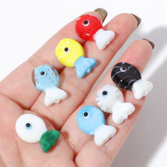 Picture of Lampwork Glass Ocean Jewelry Beads Fish Animal Multicolor About 20mm x 13mm