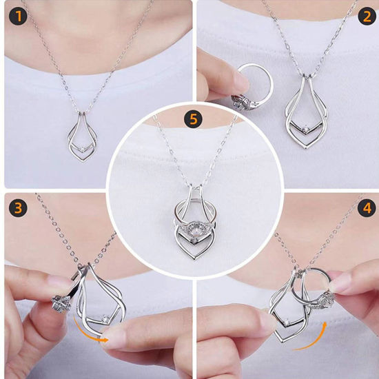 Picture of Simple Ring Holder Pendant Necklace Multicolor Geometric Clear Rhinestone 42cm(16 4/8") long