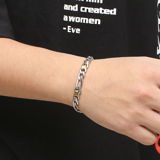 Immagine di 304 Acciaio Inossidabile Semplice Strutturato Braccialetti Tono Argento 1 Pz