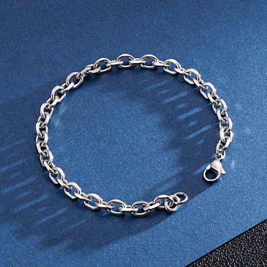 Immagine di 304 Acciaio Inossidabile Semplice Cavo Catena Braccialetti Tono Argento 1 Pz