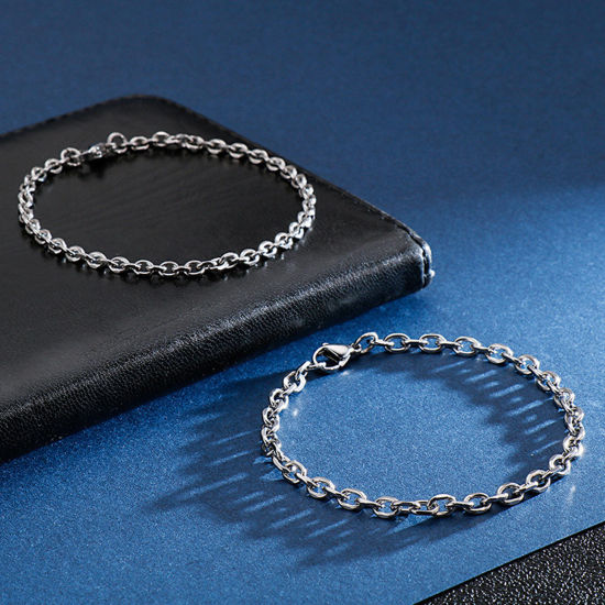 Immagine di 304 Acciaio Inossidabile Semplice Cavo Catena Braccialetti Tono Argento 1 Pz