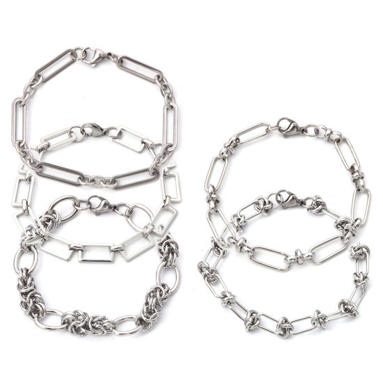 Immagine di 304 Acciaio Inossidabile Catena Braccialetti Tono Argento 19cm Lunghezza, 1 Pz
