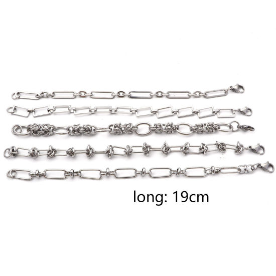 Immagine di 304 Acciaio Inossidabile Catena Braccialetti Tono Argento 19cm Lunghezza, 1 Pz