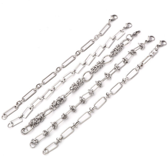 Immagine di 304 Acciaio Inossidabile Catena Braccialetti Tono Argento 19cm Lunghezza, 1 Pz