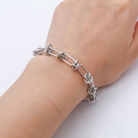Immagine di 304 Acciaio Inossidabile Catena Braccialetti Tono Argento 19cm Lunghezza, 1 Pz