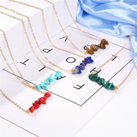 Picture of Stone ( Natural ) Boho Chic Bohemia Necklace Gold Plated Multicolor Irregular 48cm(18 7/8") long