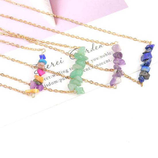 Picture of Stone ( Natural ) Boho Chic Bohemia Necklace Gold Plated Multicolor Irregular 48cm(18 7/8") long