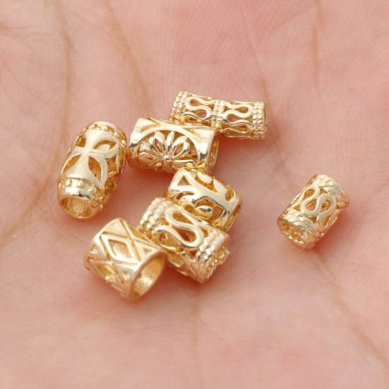 Image de Perles en Laiton Plaqué Or Véritable 14K Colonne Fleurs Creuses 5 Pcs