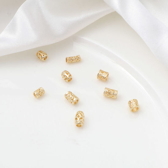 Image de Perles en Laiton Plaqué Or Véritable 14K Colonne Fleurs Creuses 5 Pcs