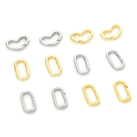 2 PCs Eco-friendly Brass Bolt Spring Ring Clasps Geometric Real Gold Plated