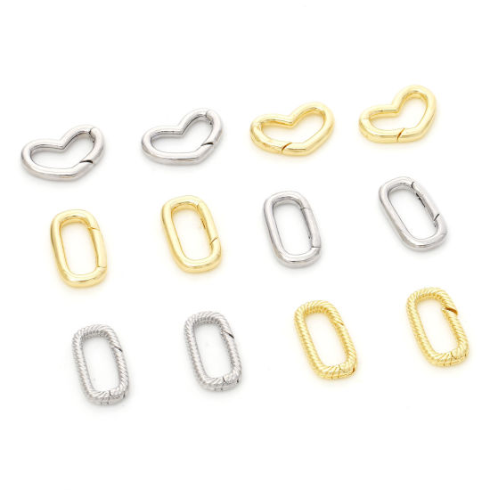 Immagine di 2 Pz Ecologico Ottone Fibbia a Molla Geometrica Vero Oro Placcato