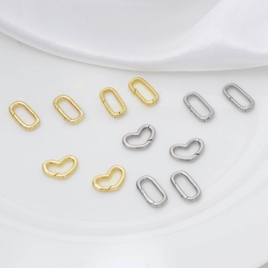 Immagine di 2 Pz Ecologico Ottone Fibbia a Molla Geometrica Vero Oro Placcato