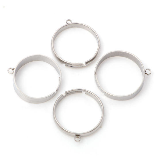 Bild von Edelstahl Offen Verstellbar Ring Silberfarbe Mit Öse 17.3mm（US Größe:7), 10 Stück