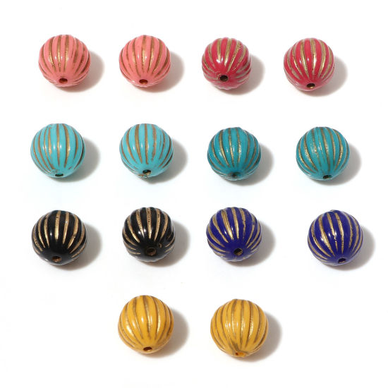 Изображение Акриловые Бусины Разноцветный Круглые С Полосами 14мм диаметр, Отверстие:примерно 2мм, 10 ШТ