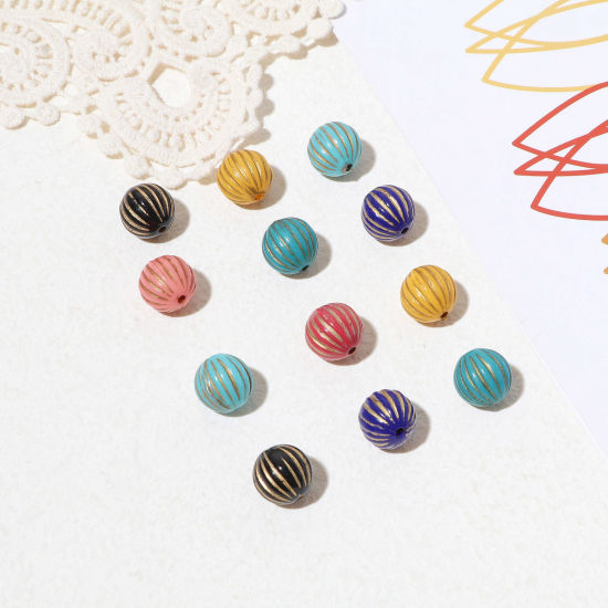 Изображение Акриловые Бусины Разноцветный Круглые С Полосами 14мм диаметр, Отверстие:примерно 2мм, 10 ШТ