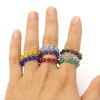 Bild von Halbedelstein ( Synthetisch ) Einstellbar Draht umwickelt Perlenringe Silberfarbe Bunt Rund 19.8mm（US Größe:10), 1 Stück