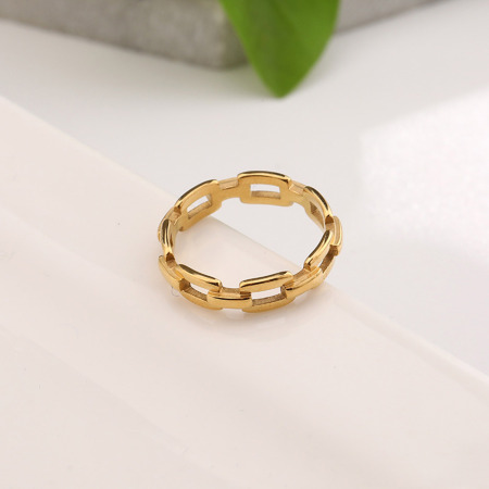 Eco-friendly Simple & Casual Ins Style 18K Real Gold Plated 304 Stainless Steel Unadjustable Hollow Chain Rings Unisex Party