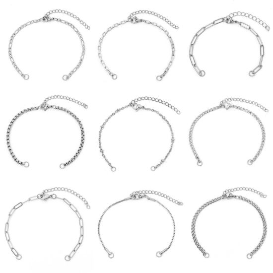 Image de Bracelets Semi-finis pour la Fabrication de Bijoux Faits à la Main en 304 Acier Inoxydable Chaînes Argent Mat 17cm Long, 1 Pièce