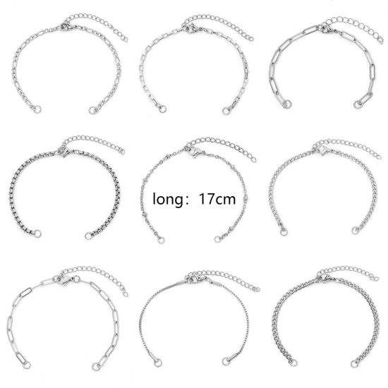 Picture of 304 Stainless Steel Link Chain Semi-finished Bracelets For DIY Handmade Jewelry Making Silver Tone 17cm(6 6/8") long
