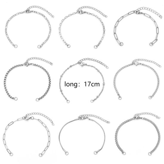 Image de Bracelets Semi-finis pour la Fabrication de Bijoux Faits à la Main en 304 Acier Inoxydable Chaînes Argent Mat 17cm Long, 1 Pièce