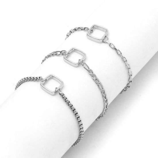 Image de Bracelets Semi-finis pour la Fabrication de Bijoux Faits à la Main en 304 Acier Inoxydable Chaînes Argent Mat 17cm Long, 1 Pièce