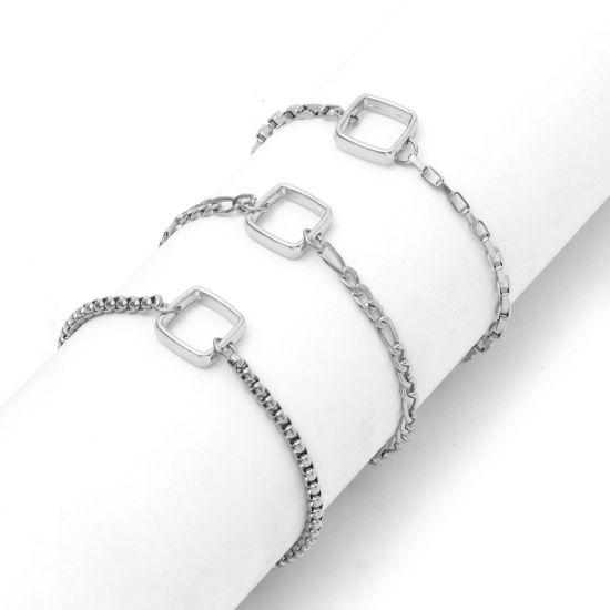 Picture of 304 Stainless Steel Link Chain Semi-finished Bracelets For DIY Handmade Jewelry Making Silver Tone 17cm(6 6/8") long