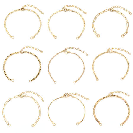 304 Stainless Steel Link Chain Semi-finished Bracelets For DIY Handmade Jewelry Making Gold Plated 17cm(6 6/8") long