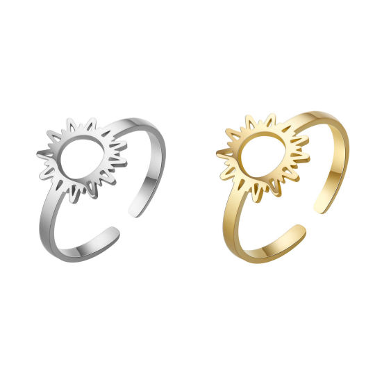 Image de Bagues Ouvert Ajoustable en Acier Titane Galaxie Multicolore Soleil Creux 17.3mm (Taille d'US: 7) , 1 Pièce