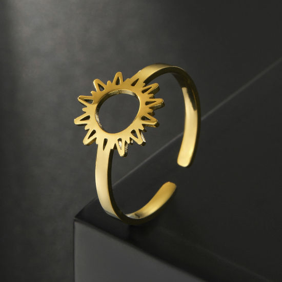 Image de Bagues Ouvert Ajoustable en Acier Titane Galaxie Multicolore Soleil Creux 17.3mm (Taille d'US: 7) , 1 Pièce