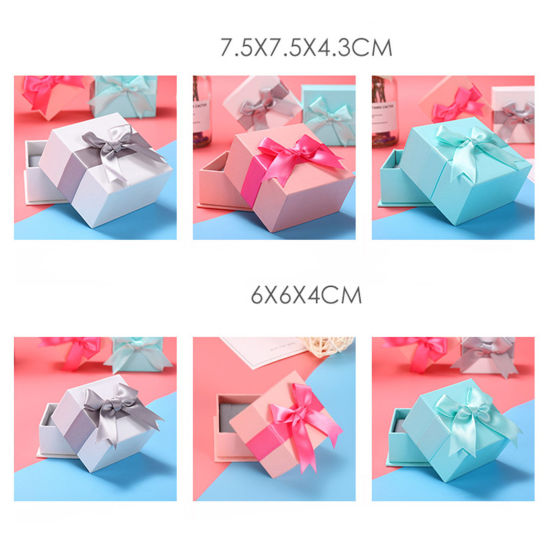 Picture of Paper Jewelry Gift Boxes Square Multicolor Bowknot Pattern 