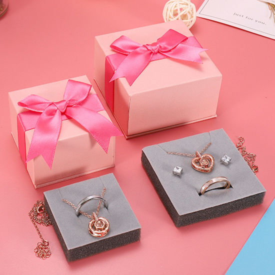 Picture of Paper Jewelry Gift Boxes Square Multicolor Bowknot Pattern 