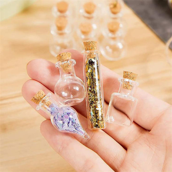Picture of Wood & Glass Mini Message Wish Bottle Bubble Vial For Earring Ring Necklace Transparent Clear