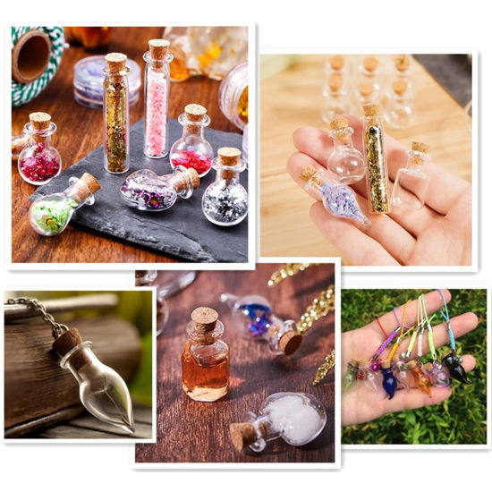 Picture of Wood & Glass Mini Message Wish Bottle Bubble Vial For Earring Ring Necklace Transparent Clear