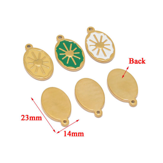Изображение 304 Нержавеющая Сталь Подвески Овальные Позолоченный Разноцветный Солнце С Эмалью 24мм x 14мм, 2 ШТ