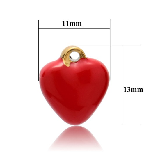 Immagine di 304 Acciaio Inossidabile San Valentino Charms Oro Placcato Multicolore Cuore Smalto 13mm x 11mm, 2 Pz