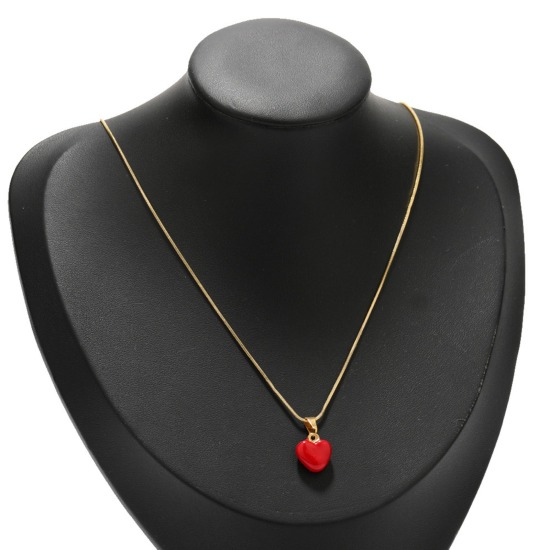 Immagine di 304 Acciaio Inossidabile San Valentino Charms Oro Placcato Multicolore Cuore Smalto 13mm x 11mm, 2 Pz