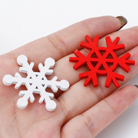 Picture of Wood Embellishments Scrapbooking Christmas Snowflake Multicolor 3.5cm x 3cm