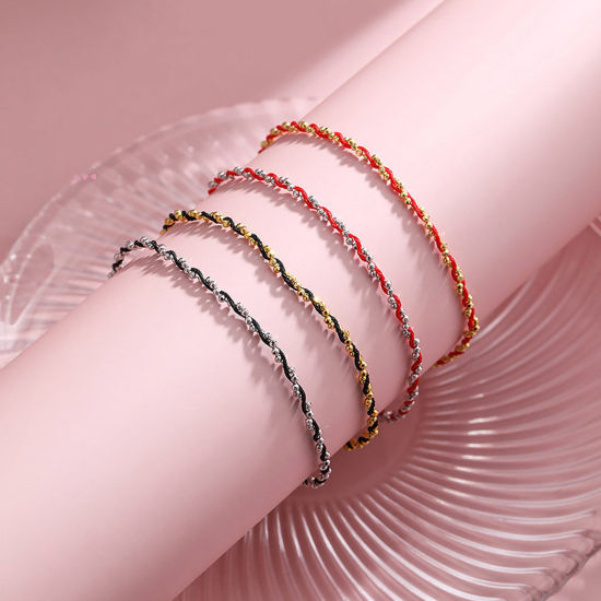 Image de Bracelets Tressés Simple en Laiton Multicolore 15cm long, 1 Pièce                                                                                                                                                                                             