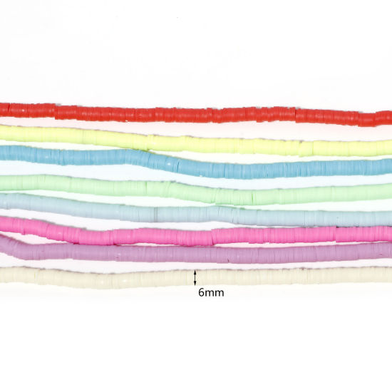 Bild von Polymer Ton Katsuki Perlen Rund Bunt, Leuchten im Dunkel 6mm D., Loch: 2mm, 39.5cm lang/Strang, 395 Stk./Strang, 2 Stränge