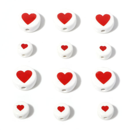 Ceramic Valentine's Day Beads Flat Round White Heart