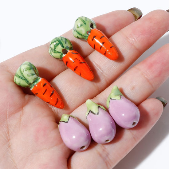 Picture of Ceramic 3D Beads Eggplant Multicolor Radish Painted